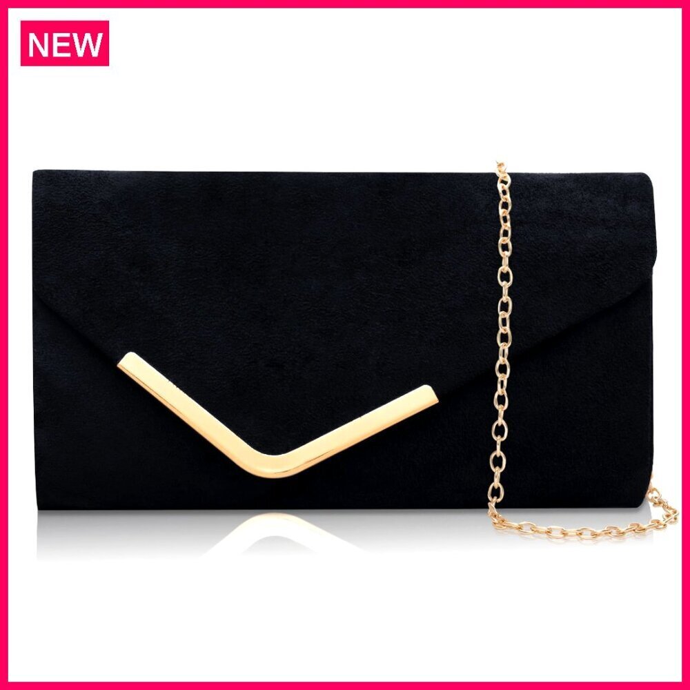 Shiny Sequin Envelope Clutch with Chain, Faux Suede Evening Bag for Parties